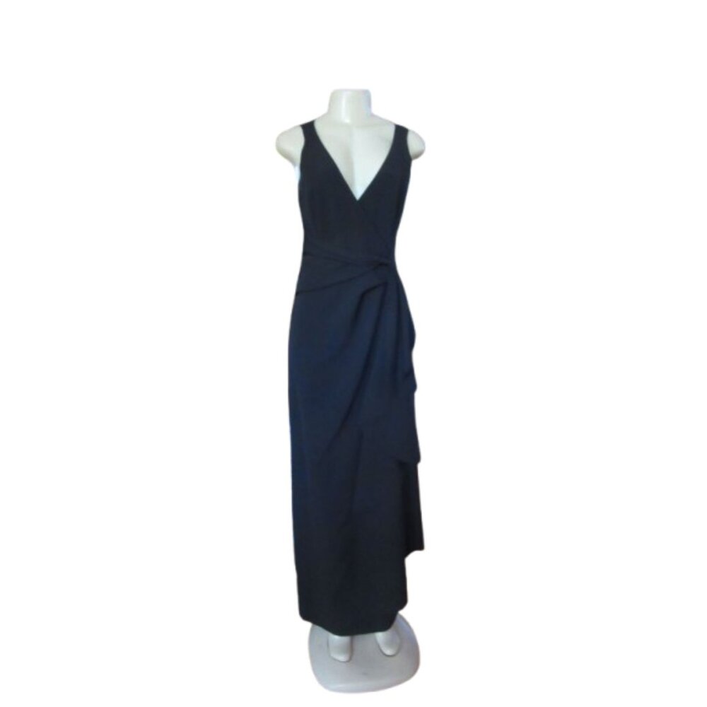 Marina Black Sleeveless Maxi Dress w Deep V-Neck & Draped Waist Size 4